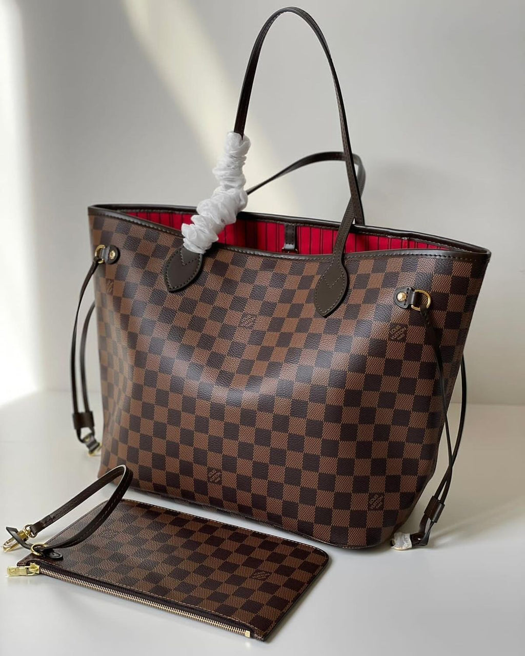 LV-inspired Neverfull Premium Quality Tote Bag With Box And Dust Bag (Brown Checks)