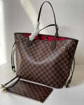 LV-inspired Neverfull Premium Quality Tote Bag With Box And Dust Bag (Brown Checks)