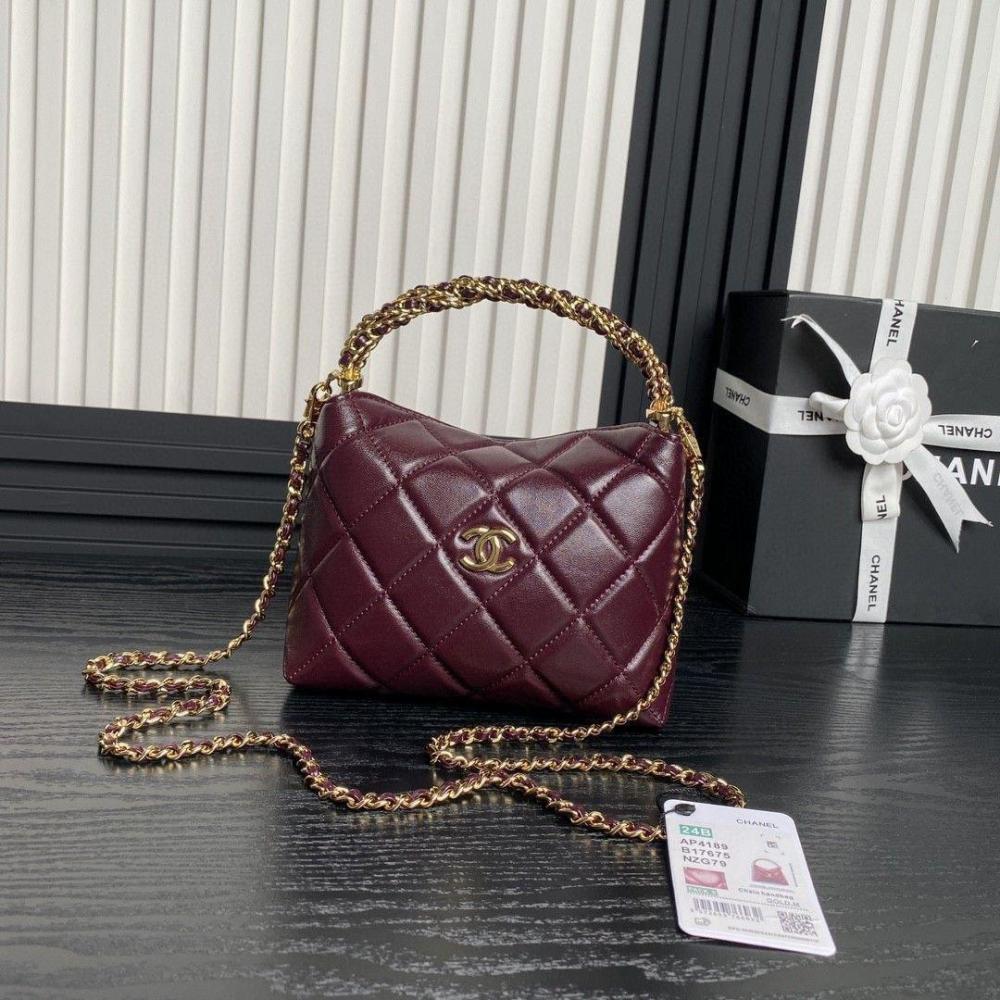 Chanel-Inspired Cavior Quilted Crossbody Bag Gold Chain With Box And Dust Bag (Maroon)