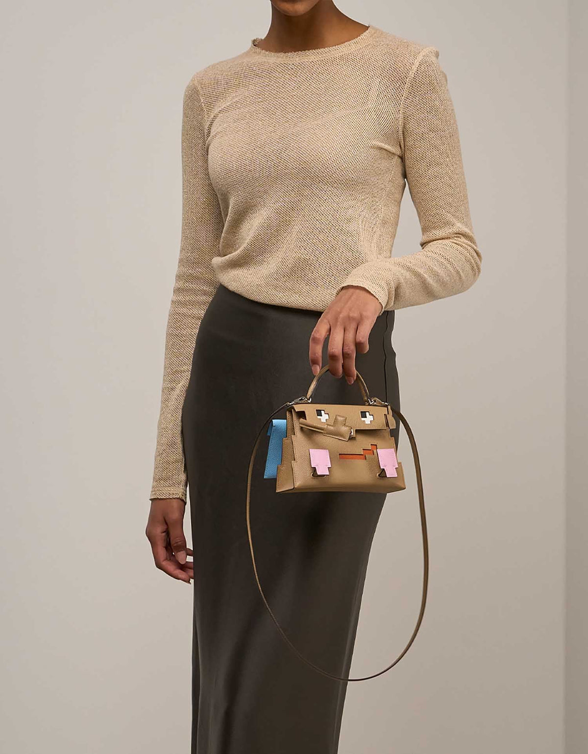 H-Inspired Kelly Doll Mini Top Handle Crossbody Bag With Box And Dust Bag Including Carry Bag (Khaki)