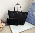 TB-Inspired Monogram Canvas Tote With Box And Dust Bag With Pouch (Black)