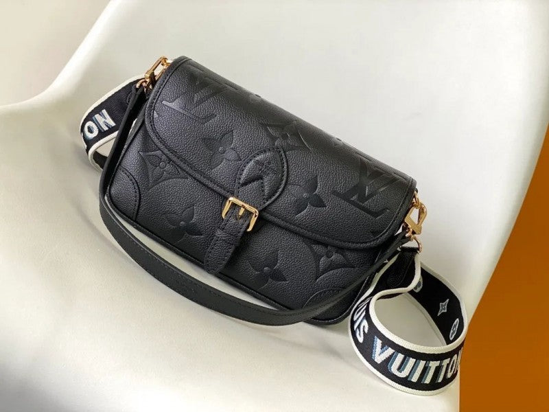 LV-Inspired Diane Satchel Shoulder Bag With Double Box And Dust Bag (Black)