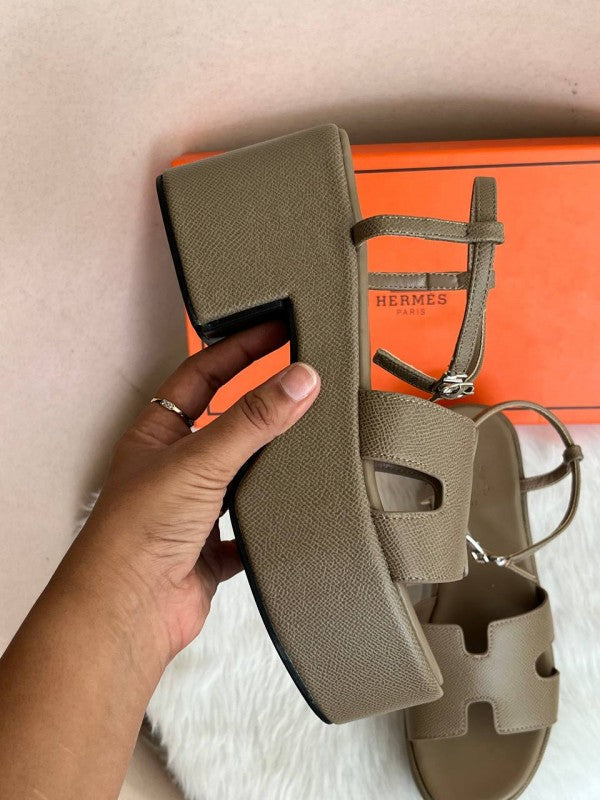Hermes_Jam_30_Dark_Khakhi_Platform_Sandal_With_Original_Box