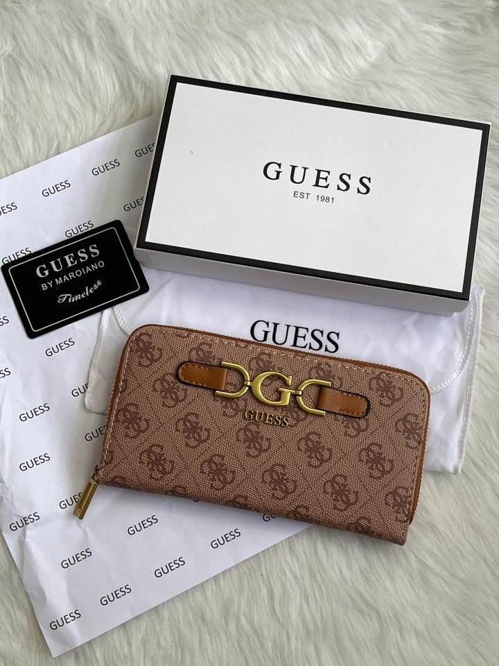 Guess 001 Light Apricot Long Zippy Wallet With Original Box Dust Cover Card & Brand Packaging