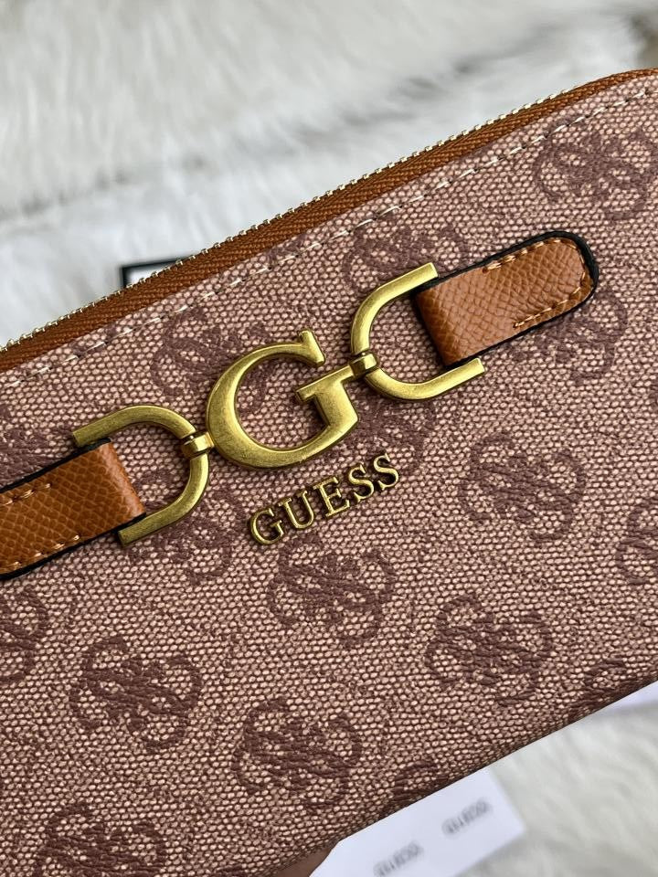 Guess 001 Light Apricot Long Zippy Wallet With Original Box Dust Cover Card & Brand Packaging