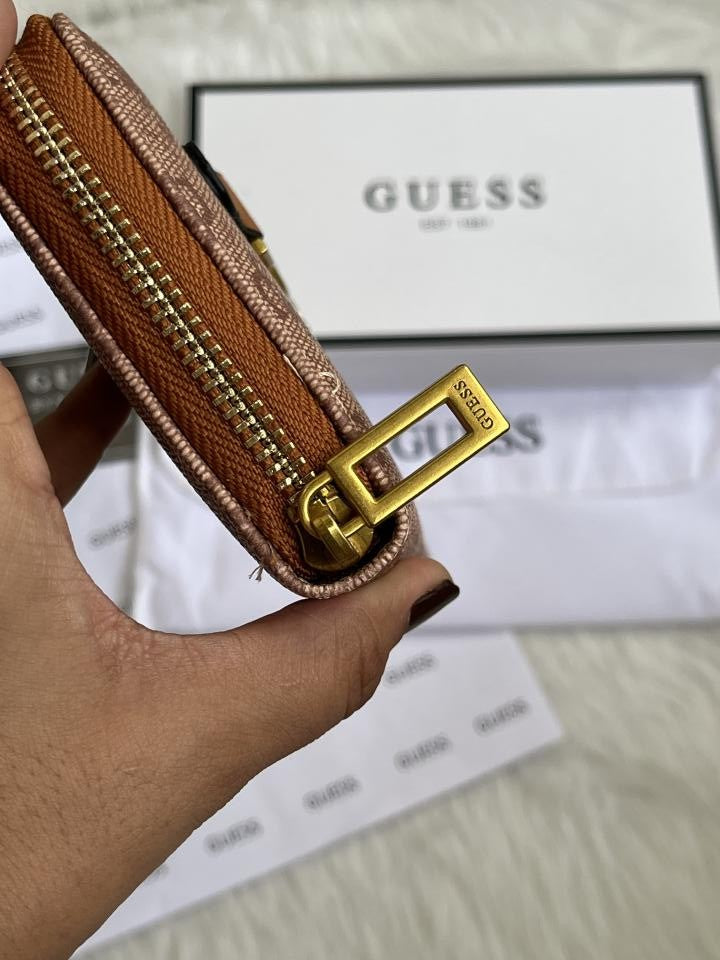 Guess 001 Light Apricot Long Zippy Wallet With Original Box Dust Cover Card & Brand Packaging