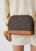 MK-Inspired Jet Set Charm Logo Dome Saffiano Leather Crossbody Bag (Brown)