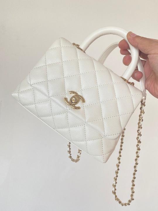Chanel-Inspired Coco Top Handle Small Bag (White)