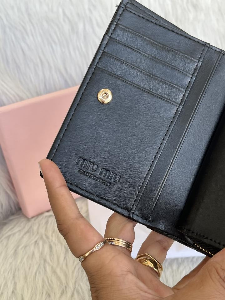 Miu Miu Matelasse Black Leather Wallet With Original Box & Dust Cover Packaging