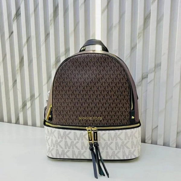 MK-Inspired Rhea backpack double zipper with Dust Bag (Coffee black)