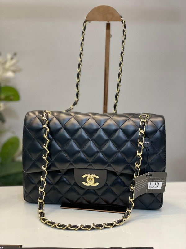 Chanel-Inspired Jumbo Shoulder Bag (Black)
