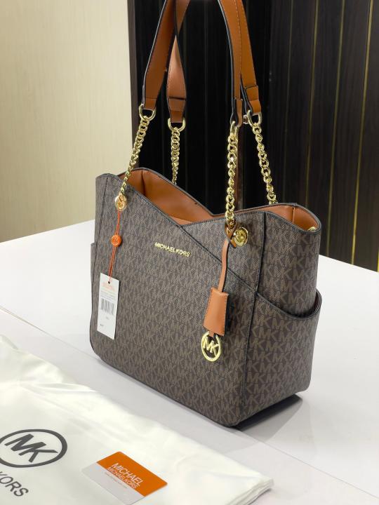 MK-Inspired jet set travel Tote Bag with Dust Bag (Coffee Brown)