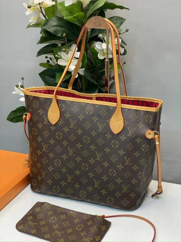 LV-Inspired Neverfull Premium Quality Tote Bag With Box And Dust Bag (Brown monogram)
