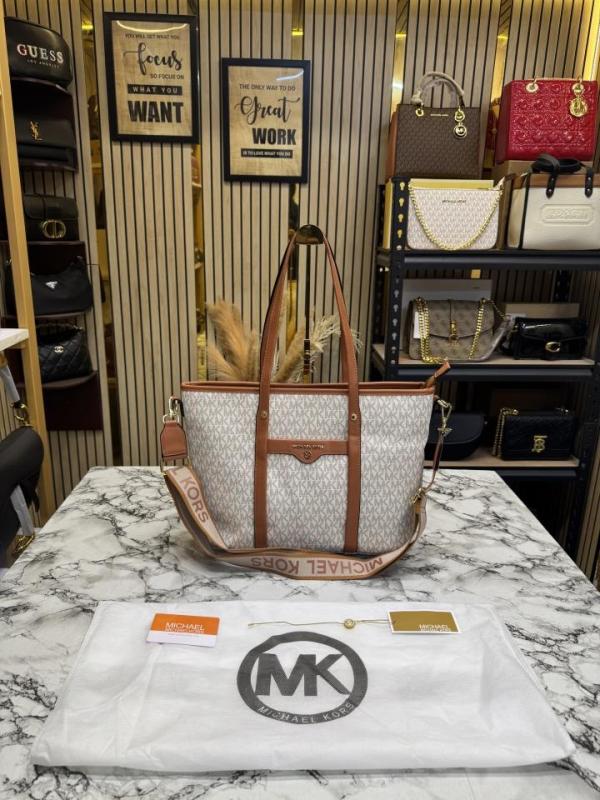 MK-Inspired Tote Bag With Brand Dust Bag (Beige-Brown)