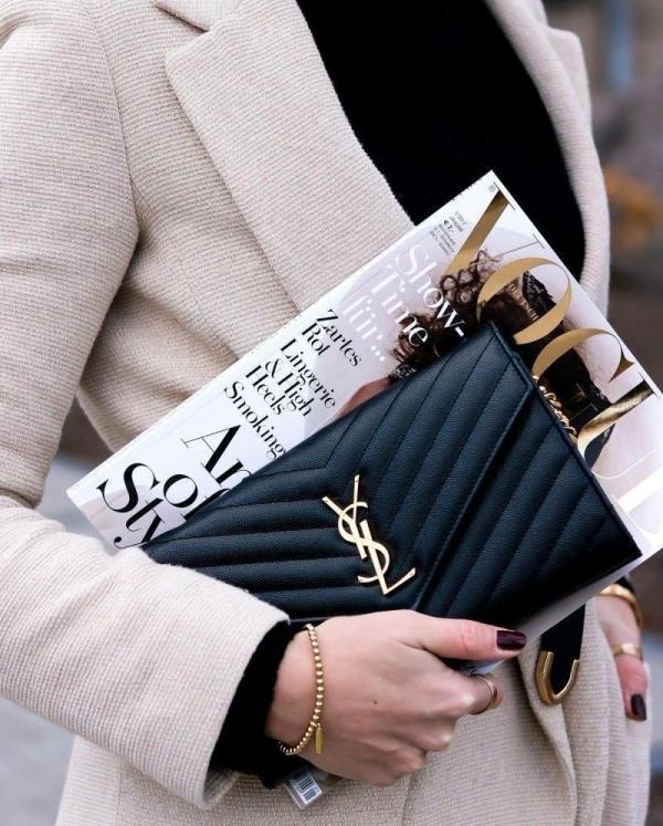Ysl-Inspired Envelope Chain Sling Bag With Box (Black)
