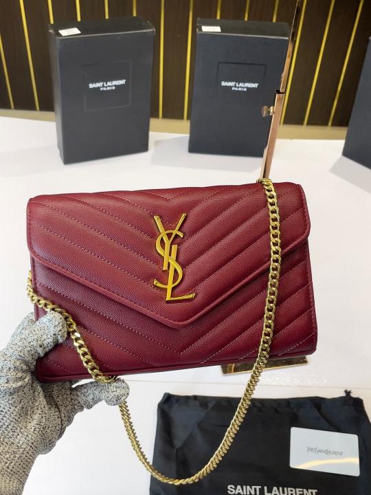 Ysl-Inspired Envelope Chain Sling Bag With Box (Wine-Red)