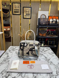 H-inspired Equestrian Print Canvas Top Handle Crossbody Bag (White)