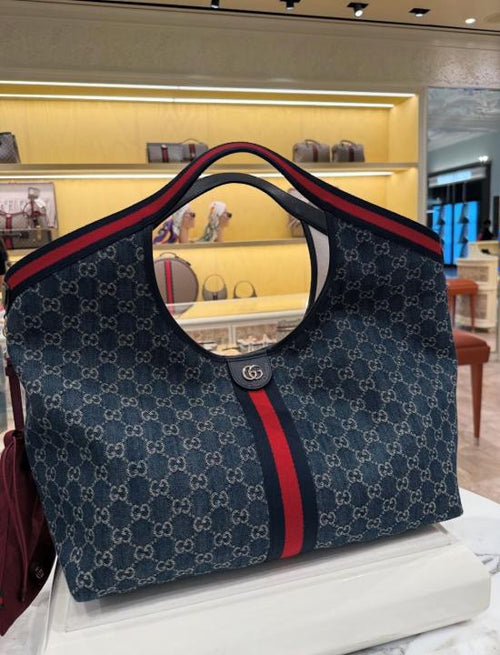 Guccci CB Giglio Large Denim Tote With Original DustCover & CarryBag