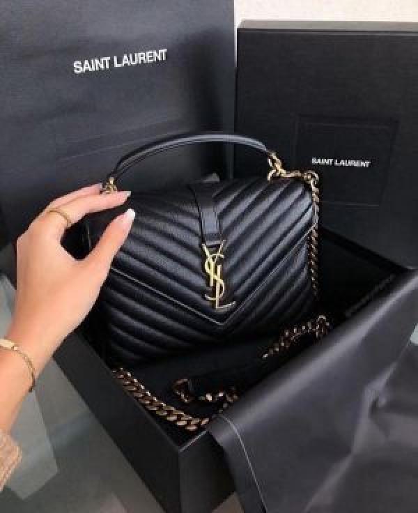 Ysl Collage Black Golden Medium Shoulder Bag With double Box & Dust Cover