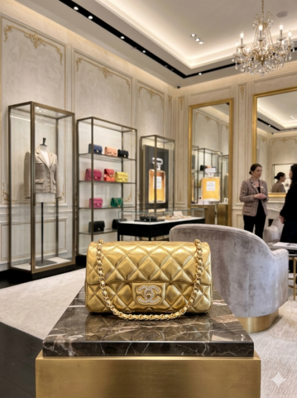 Chaanel golden metalic flap bag premium quality with og box