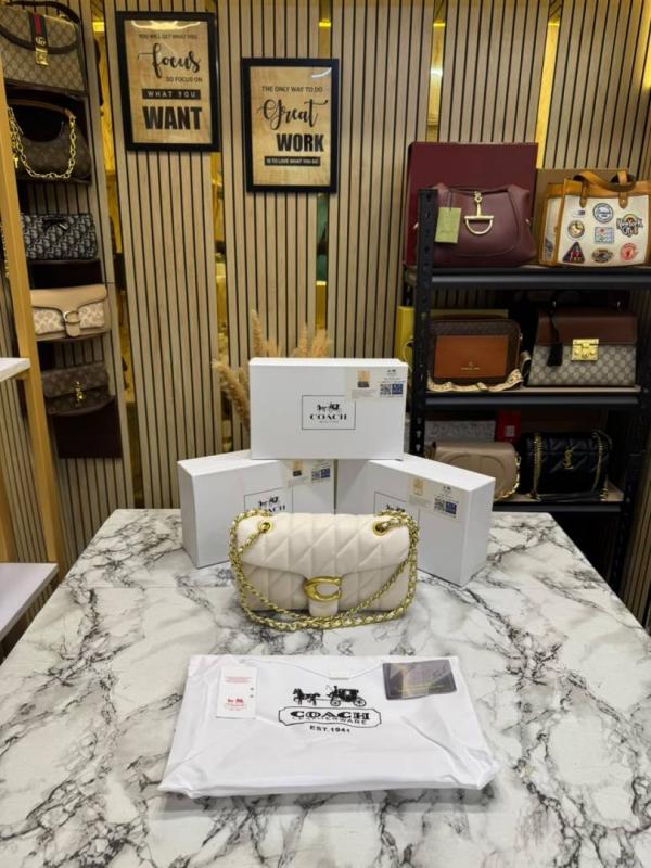 C-Inspired Tabby Quilted White Shoulder Bag With Box And Dust Bag