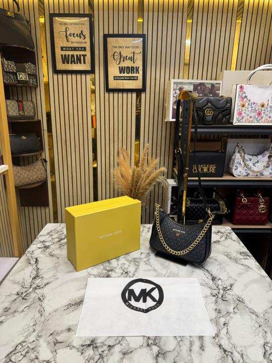 MK-Inspired Charm Shoulder Bag With Box And Dust Bag (Black)