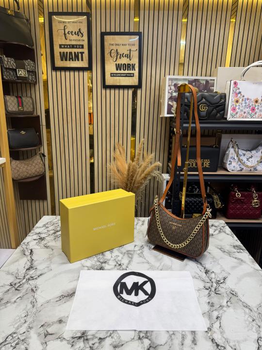 MK-Inspired Charm Shoulder Bag With Box And Dust Bag (Coffee)