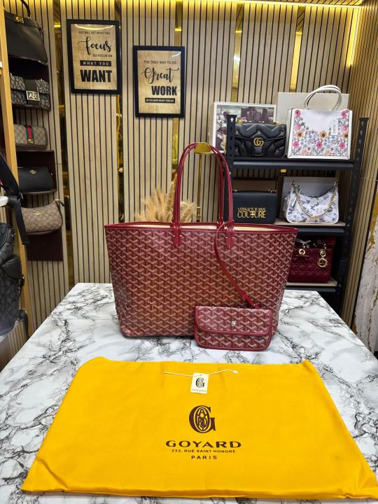 Goyard Inspired Saint Louiis PM Bag in Red Chevron Canvas Tote Bag with Matching Pouch & Dust Bag