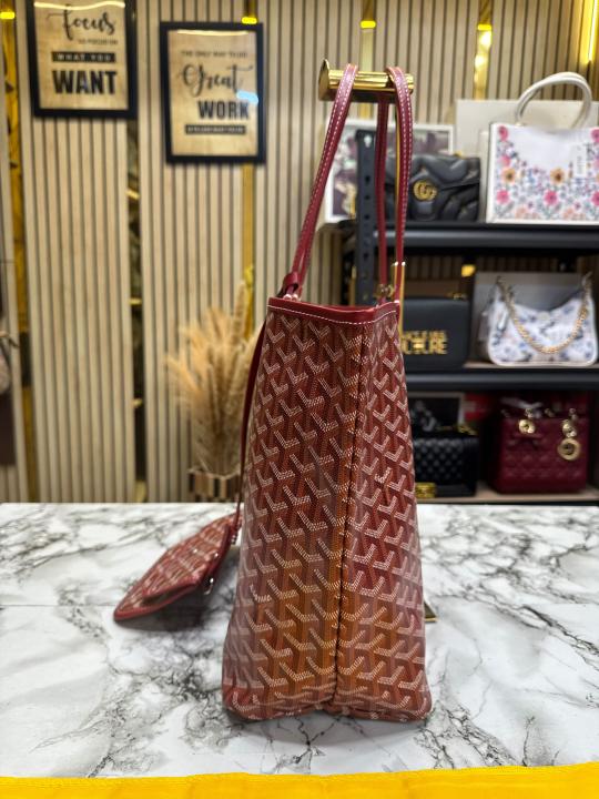 Goyard Inspired Saint Louiis PM Bag in Red Chevron Canvas Tote Bag with Matching Pouch & Dust Bag