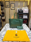 Goyard Inspired Saint Louiis PM Bag in Green Chevron Canvas Tote Bag with Matching Pouch & Dust Bag