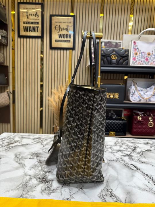 Goyard Inspired Saint Louiis PM Bag in Black Chevron Canvas Tote Bag with Matching Pouch & Dust Bag