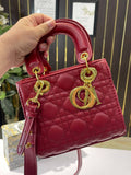D-Inspired Lady Signature Small Bag 18 cm with Original Folding Box (Maroon)