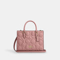 C-Inspired Maggie Embossed Leather Top Handle Crossbody Bag With Magnetic Box Including Carry Bag (Pink)