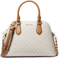 MK-Inspired Veronica Medium Dome Logo Shoulder Bag With Box And Dust Bag (Biege-Brown)