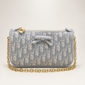 D-Inspired Oblique Jacquard Bow Chain Crossbody Bag (Grey)