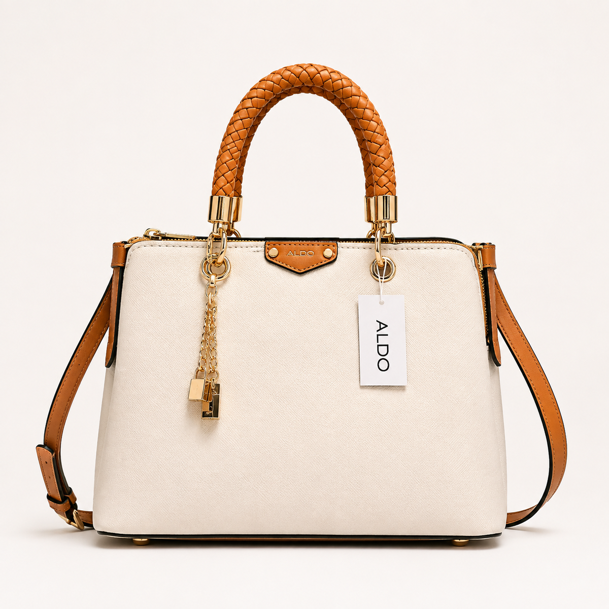 Aldo-Inspired Lothycan Satchel Bone White Handbag With Box (White)