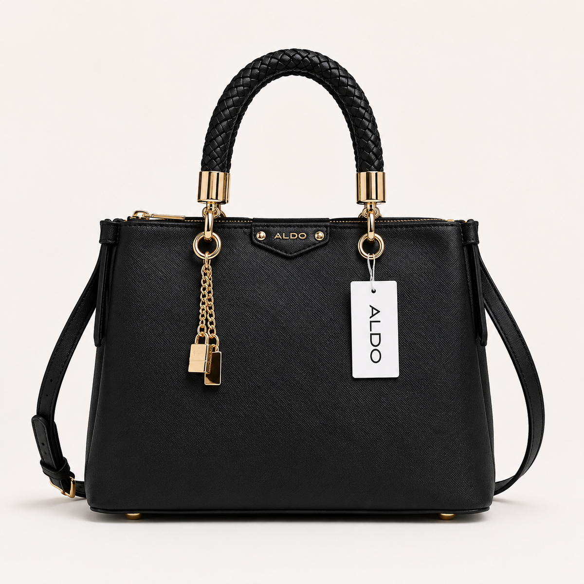 Aldo-Inspired Lothycan Satchel Black Handbag With Box (Black)