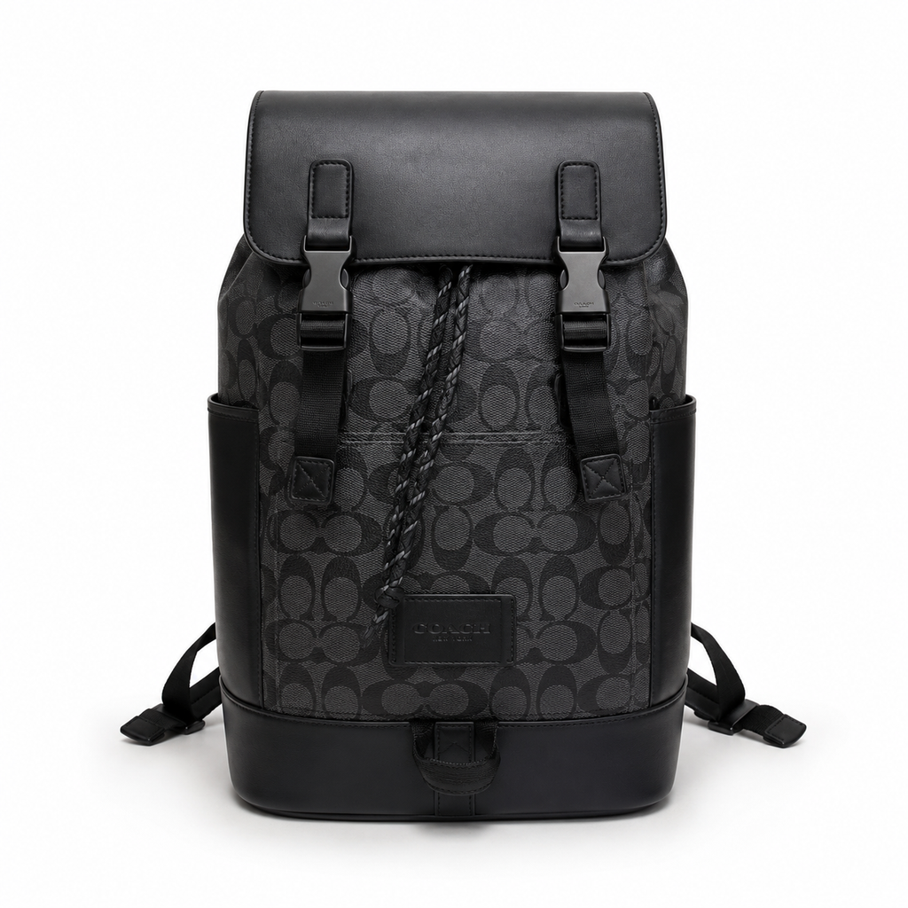 C-Inspired Rivington Signature Classic Canvas Monogram Backpack With Dust Bag (Black)