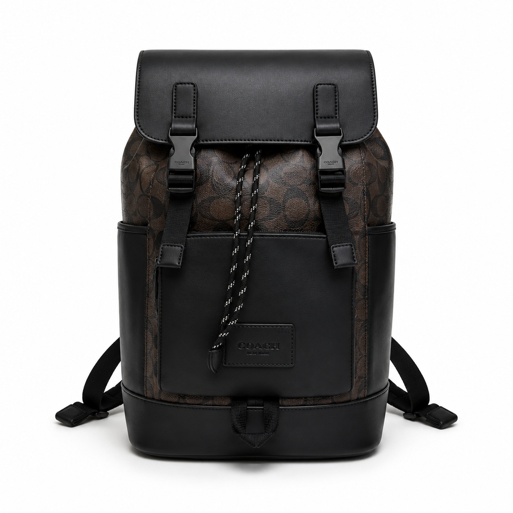 C-Inspired Rivington Signature Classic Canvas Monogram Backpack With Dust Bag (Coffee-Black)