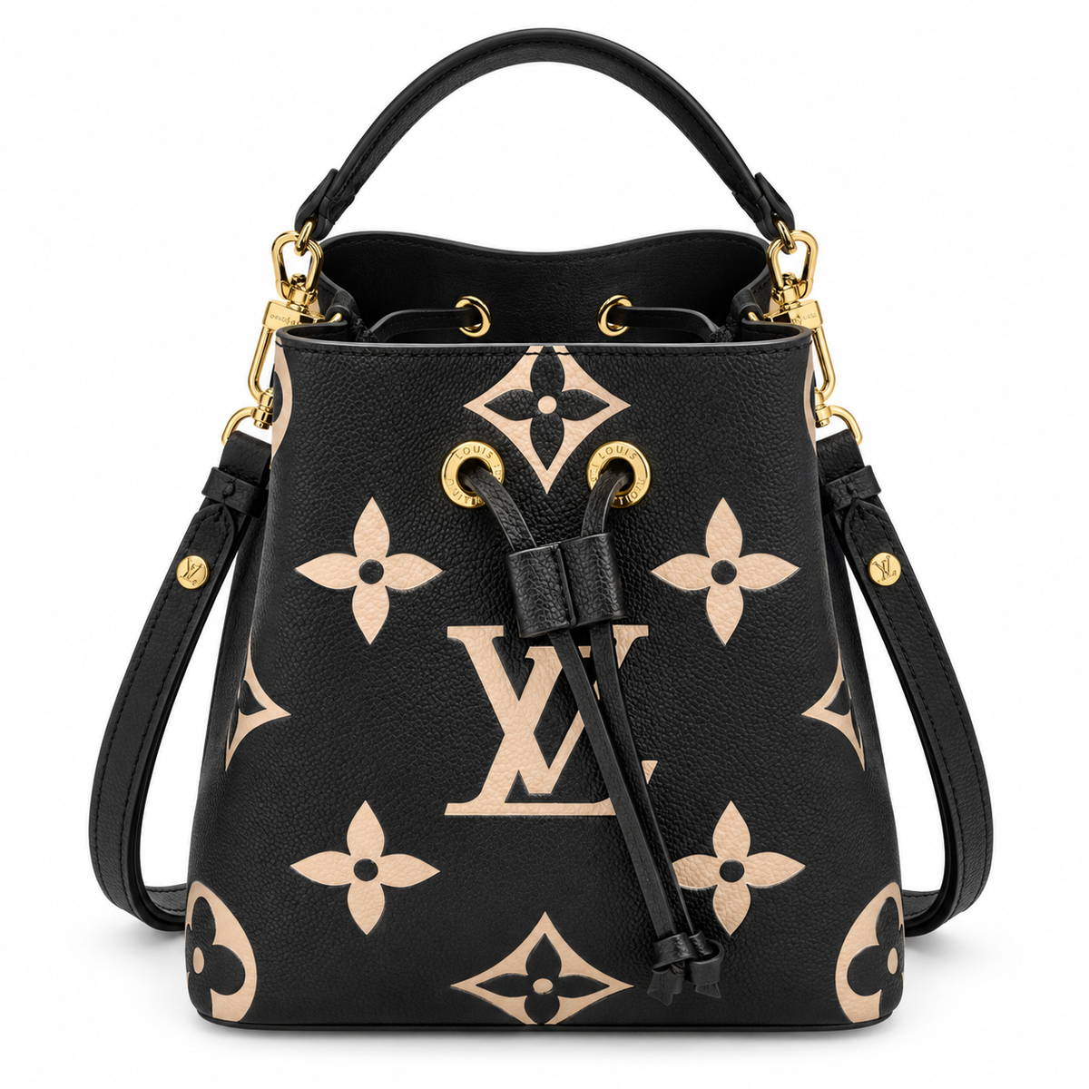 LV-Inspired Neo Noe BB Giant Monogram Leather Bucket Bag (White-Black)