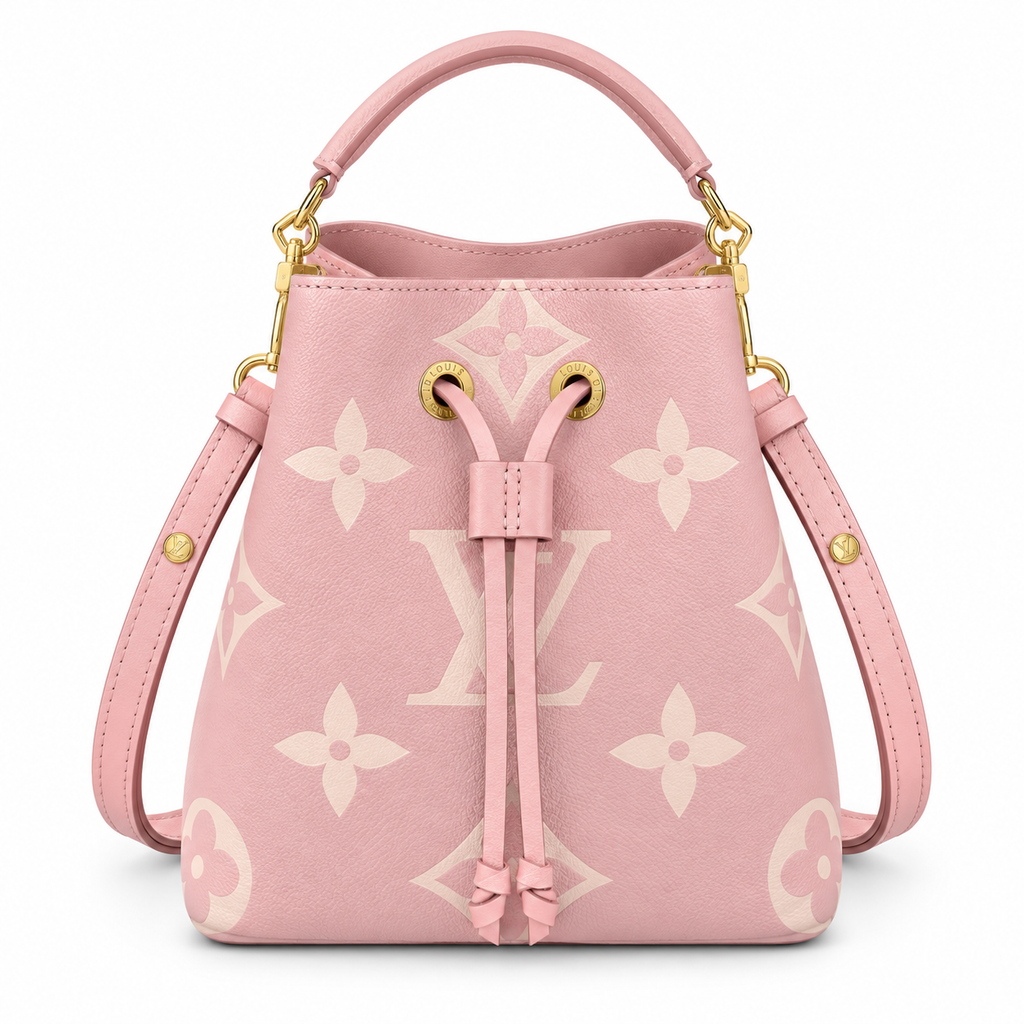 LV-Inspired Neo Noe BB Giant Monogram Leather Bucket Bag (Pink)