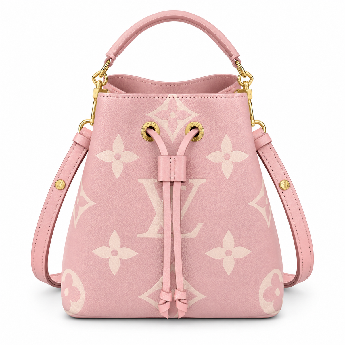 LV-Inspired Neo Noe BB Giant Monogram Leather Bucket Bag (Pink)