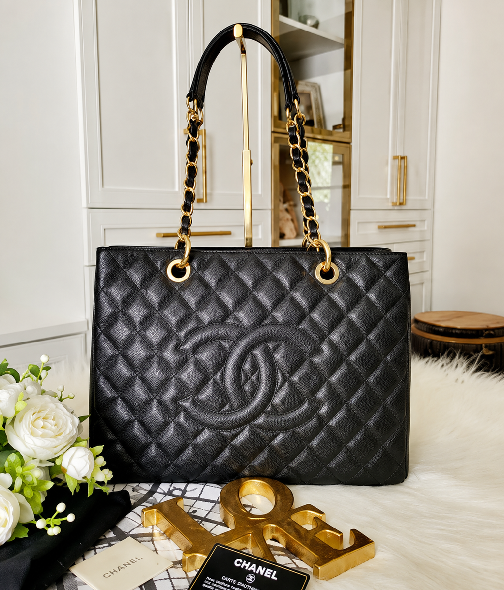 Chanel-Inspired Quilted CC Chain Tote Bag With Dust Bag (Black)