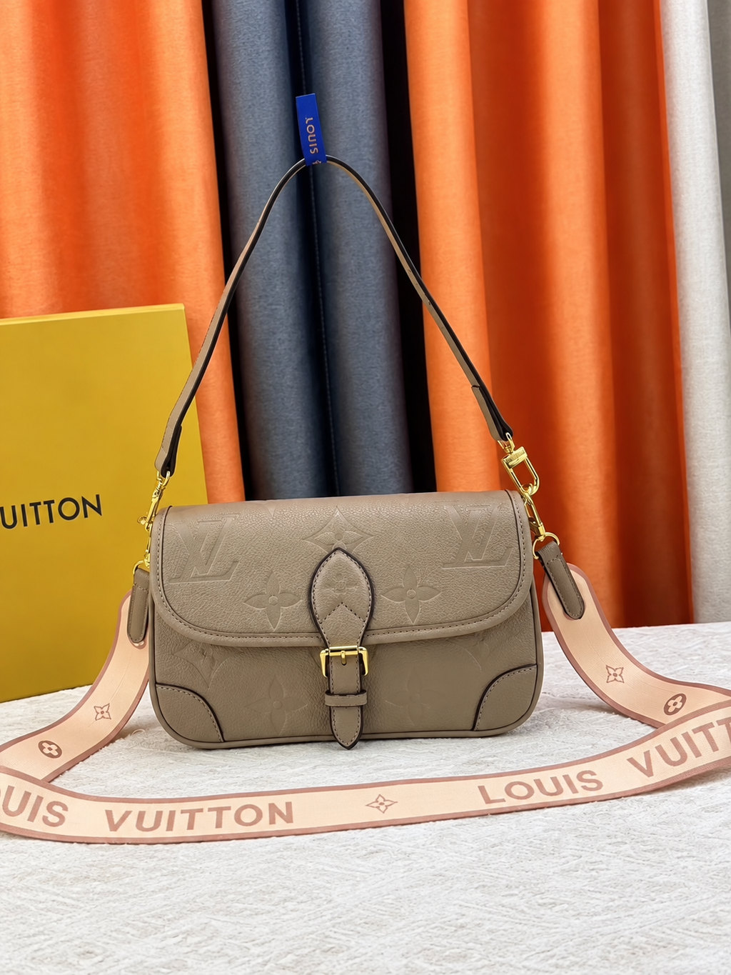 LV-Inspired Diane Satchel Shoulder Bag With Double Box And Dust bag (Apricot)