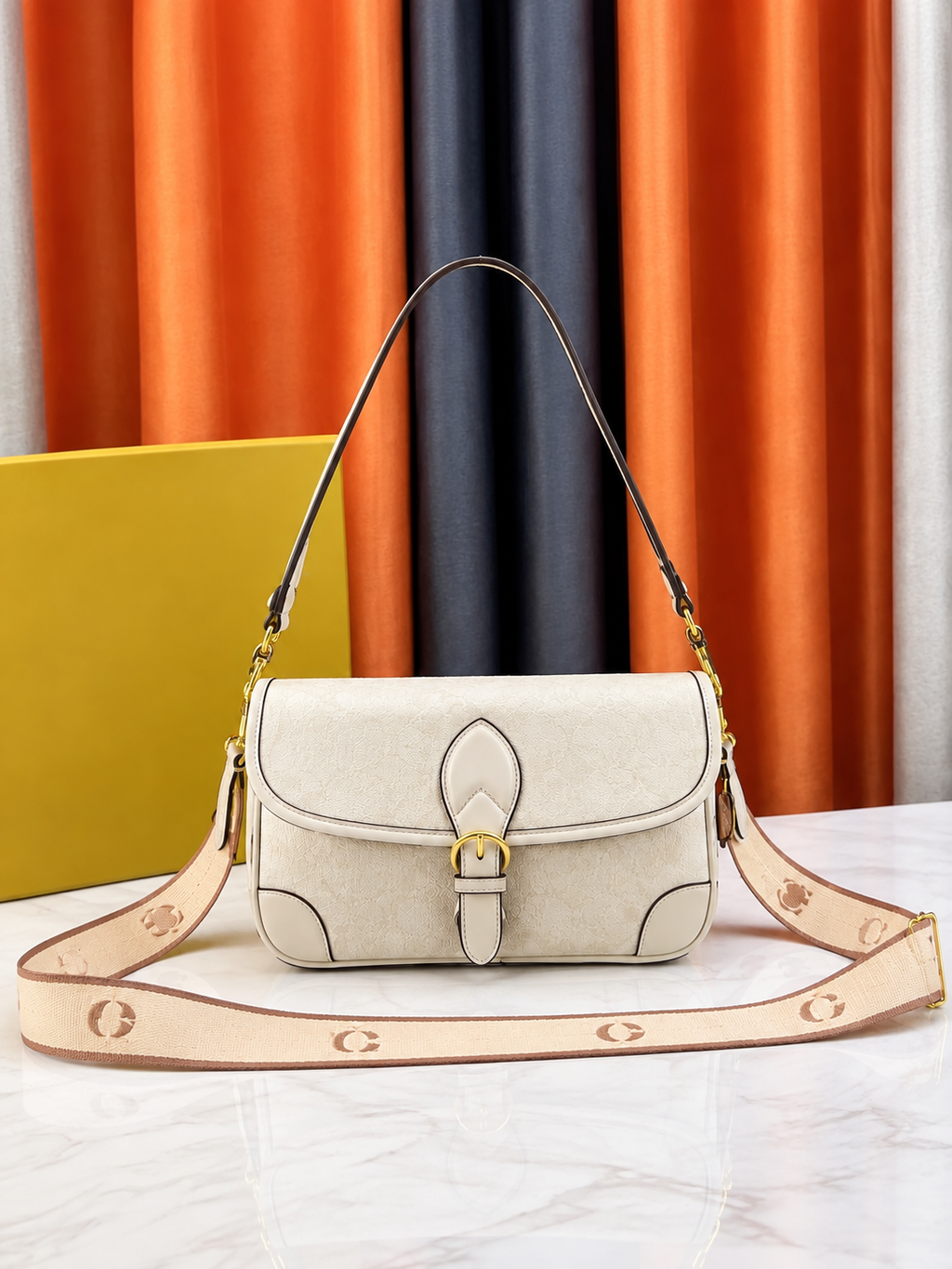 LV-Inspired Diane Satchel Shoulder Bag With Double Box And Dust Bag (White)