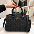 C-Inspired Signature Monogram Leather Satchel Top Handle Bag With Box And Dust Bag Including Carry Bag (Black Monogram)