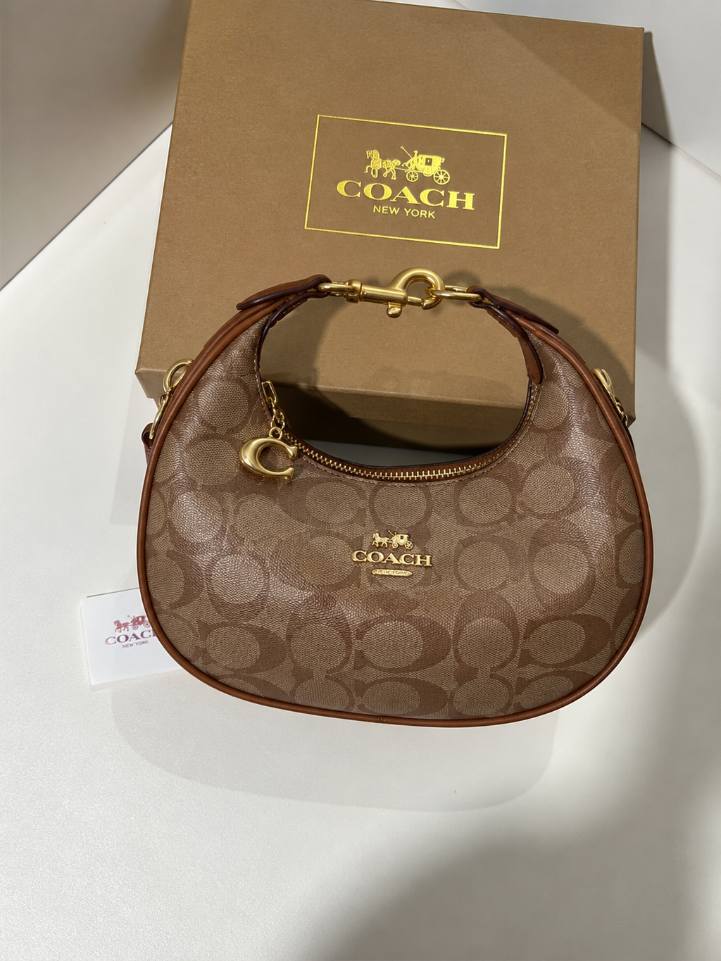 C-Inspired Jonie Signature Canvas Shoulder Bag With Box And Dust Bag (Brown)