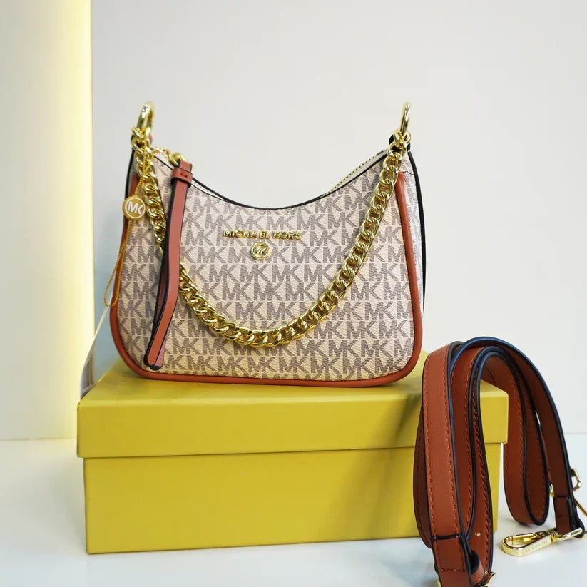 MK-Inspired Charm Shoulder Bag With Box And Dust Bag (Beige)