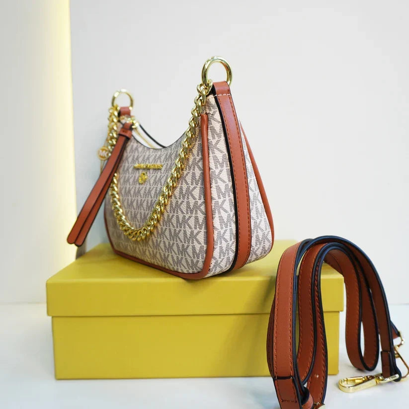 MK-Inspired Charm Shoulder Bag With Box And Dust Bag (Beige)