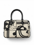 H-Inspired Equestrian Print Canvas Top Handle Crossbody Bag (Black)